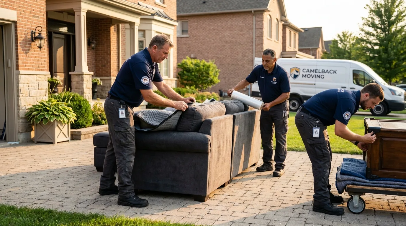 Large estate moving crew wrapping furniture in Monmouth Junction, NJ