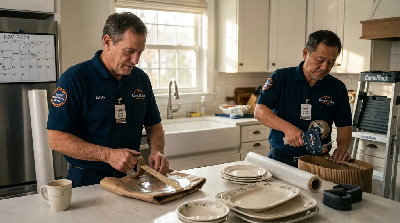 Professional crew packing kitchen dishware in Monmouth Junction, NJ
